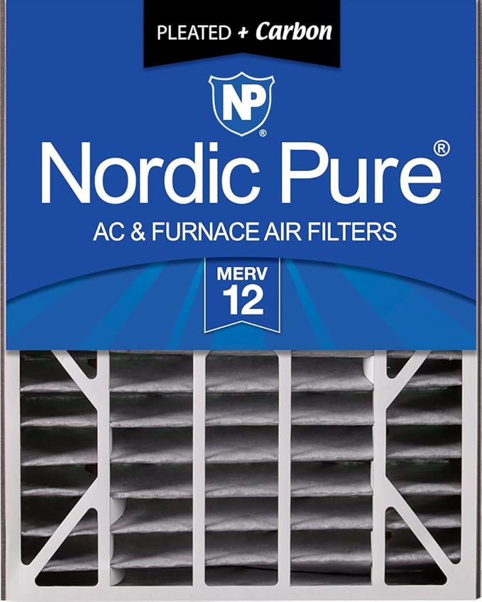 Nordic Pure 20x25x5 (Actual Size: 19 3/4 x 24 1/4 x 4 7/8) Air Bear Air Filter Replacement MERV 12 Pleated + Carbon 1 Pack