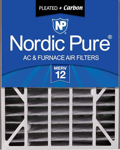 Nordic Pure 20x25x5 (Actual Size: 19 3/4 x 24 1/4 x 4 7/8) Air Bear Air Filter Replacement MERV 12 Pleated + Carbon 1 Pack