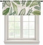 Summer Palm Leaf Sheer Valance Curtains, Green Tropical Plants Nature Leaves Linen Light Filtering Kitchen Valances Rod Pocket Voile Curtain Window Treatment for Bedroom/Living Room/Basement 42Wx12L