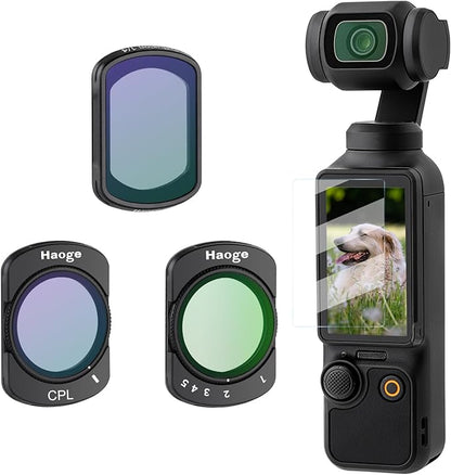 Haoge Magnetic Filters Set for DJI Osmo Pocket 3,Includes CPL,ND2-32,1/4 Black Diffusion,and Screen Protector,Multi-Coated Optical Glass,Filter kit Vlog Video Accessory