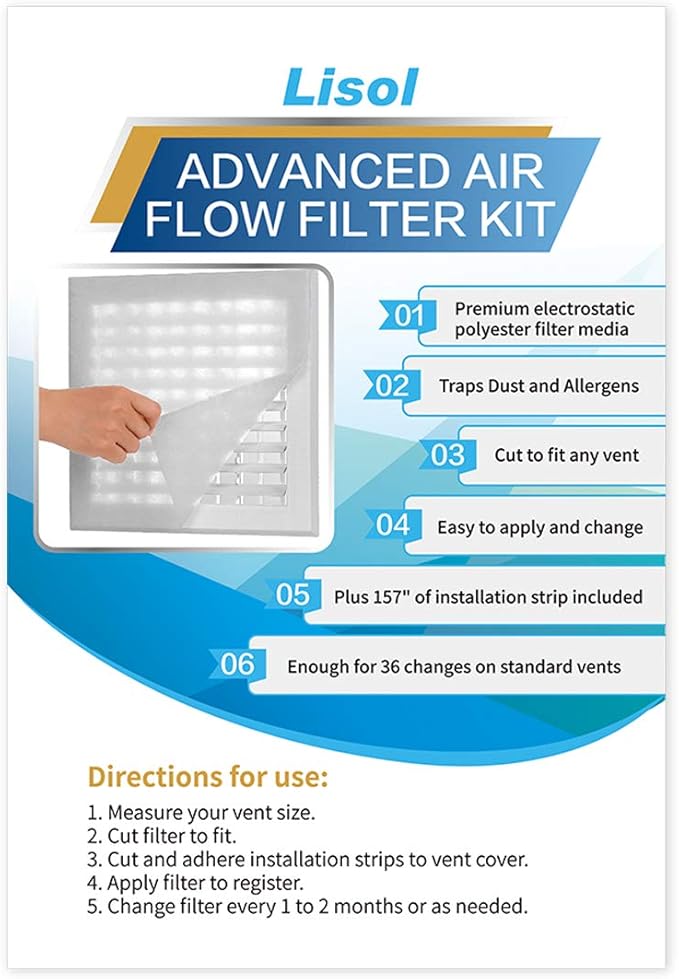 Complete Air Vent Filters Kit- 98‘’ x 18'' Electrostatic Media With 157" of Installation Tape 36+ Filters per Roll for HVAC, AC & Heating Intake Registers & Grilles