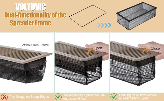 Floor Register Trap 4 x 10 Inch, Upgraded Floor Vent Filter Net Catches Toys Snacks Pet Hair and Pet Food, Air Vent Screen Mesh Keeps Bugs Out (2)