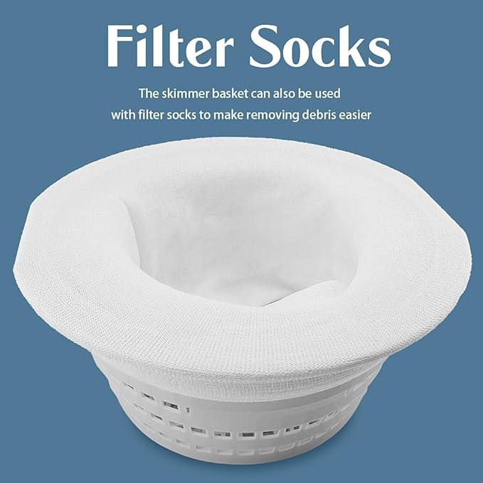 2-Pack Pool Skimmer Basket Replacement for Swimline Hydrotools 8928 & Olympic ACM88 – Heavy Duty Strainer with 5 Filter Socks – Fits Above Ground Pools (Top 6.18", Bottom 4.15"Height 2.78")