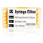 LINKTOR Syringe Filter PES (Polyethersulfone) Hydrophilic Filtration, General Luer Taper 25mm Diameter 0.22 um Pore Size Non Sterile, Pack of 20 (Pack of 100, 0.22μm PES)