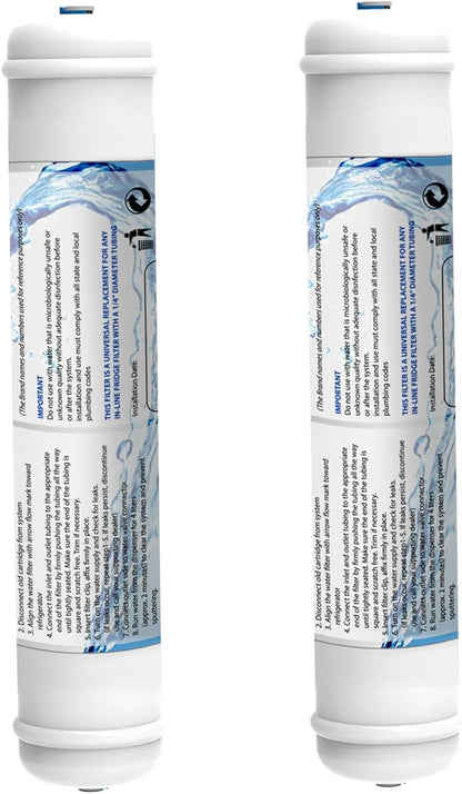 Inline Activated Carbon Water Filter, T33 1/4" Quick-Connect Replacement Cartridges for Refrigerator & Ice Maker, Under Sink System, Reverse Osmosis Water System, 2 Pack