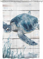 Sheer Curtains 72 Inches Long, Ocean Sea Turtle Semi Sheer Curtains Light Filtering Window Treatment, Coastal Seaweed Vintage Wood Grain Privacy Voile Drapes for Living Room Bedroom 52x72 Inch