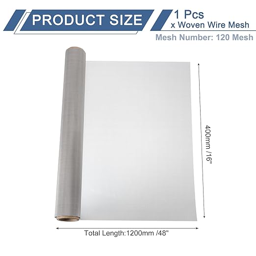 uxcell 120 Mesh 48" x 16" Woven Wire Mesh, 304 Stainless Steel Air Vent Filter Screen, Window Screen Mesh for DIY Projects Vents Cover Filtration Animals Fence
