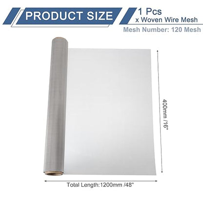 uxcell 120 Mesh 48" x 16" Woven Wire Mesh, 304 Stainless Steel Air Vent Filter Screen, Window Screen Mesh for DIY Projects Vents Cover Filtration Animals Fence