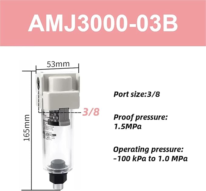 Vacuum Water Droplet Separator Pipeline Filter AMJ AMJ3000-03B AMJ4000-04B-C 1Pcs(AMJ3000-03B)