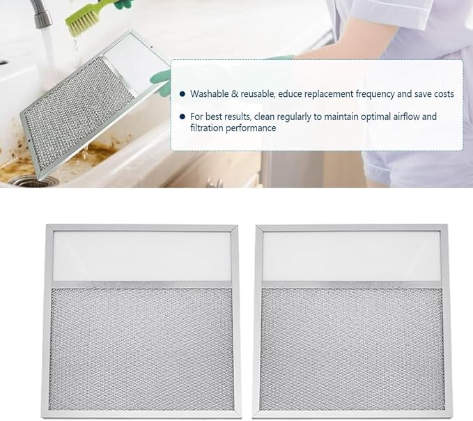 Range Hood Aluminum Grease Filter with Light Lens – 2 Pack, 11 x 12 x 3/8 Inches, Compatible with Air-O Hoods 1200 & Other Brands, Replacement Filters for Kitchen Exhaust Ventilation