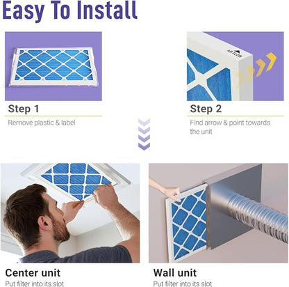 20x25x4 HVAC Air Filter, MERV 11, 2-Pack, Blue Electrostatic Pleated Furnace AC Replacement Filter, Easy Install, Long-Lasting