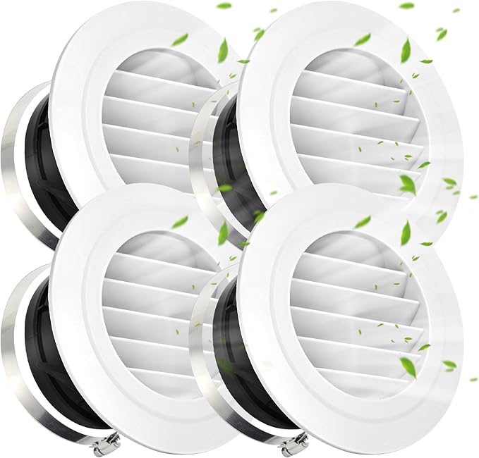 Soffit Vents 6 Inch, Round Exhaust Air Vent Cover with Built-in Fly Screen for Bathroom Kithchen Office Home, White 4P