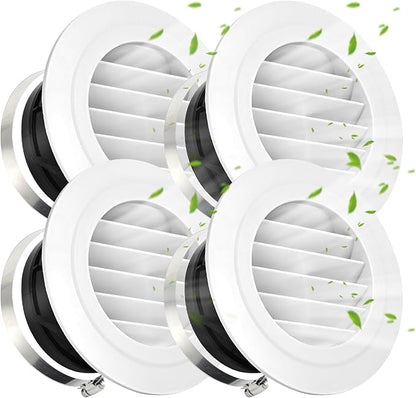 Soffit Vents 6 Inch, Round Exhaust Air Vent Cover with Built-in Fly Screen for Bathroom Kithchen Office Home, White 4P