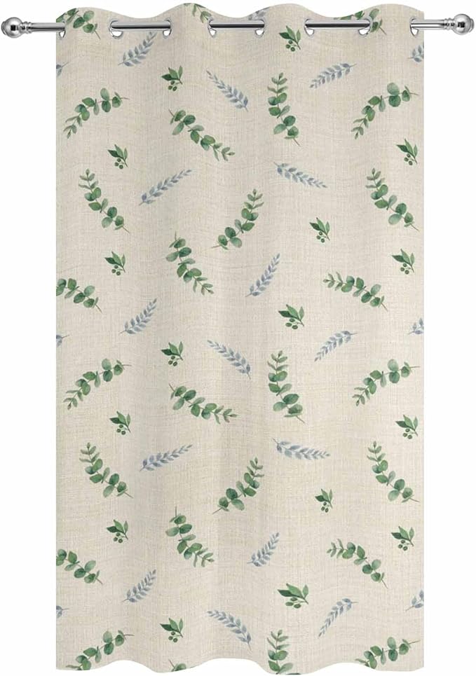 Leaf Outdoor Curtains for Patio Summer Jugal Leaves Pastoral Plant Linen Waterproof Outside Curtains with Grommet Top Weatherproof Curtain for Cabana Pergola Gazebo, 1 Panel, 54" W x 108" L