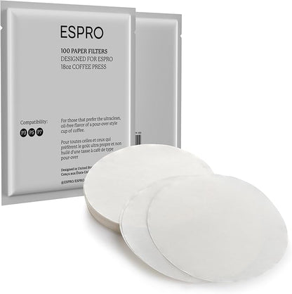ESPRO 100 Count Coffee Paper Filters - for ESPRO Coffee French Press, P3/P5/P6/P7, 18 Ounce