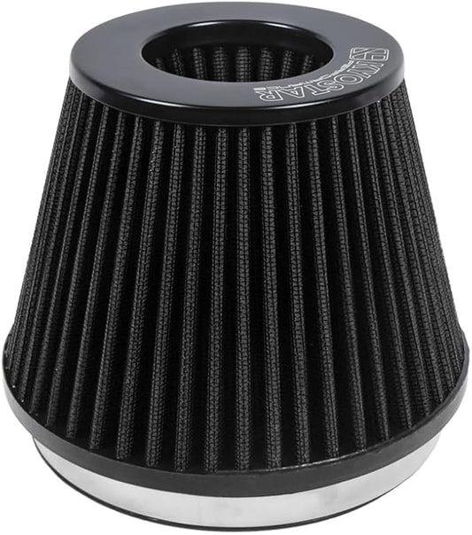 KYOSTAR Universal 6" (152mm) High-Flow Air Filter, Reusable Cone Cold Air Intake, High Performance, Washable, Clamp-On Car High Flow Air Kit, Flange Diameter: 6 Inch, Filter Height: 6.2 Inch, Black