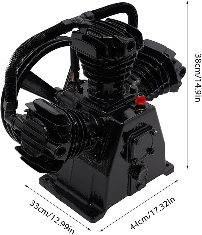 Air Compressor Pump Head, 5-HP Single-Stage Inline-Twin Replacement Air Compressor Pump 3 Cylinder Head, Single-Stage Aluminum Air Compressor Pump Replacement with 115 Max. PSI, 10-12 CFM