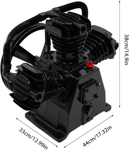 Air Compressor Pump Head, 5-HP Single-Stage Inline-Twin Replacement Air Compressor Pump 3 Cylinder Head, Single-Stage Aluminum Air Compressor Pump Replacement with 115 Max. PSI, 10-12 CFM