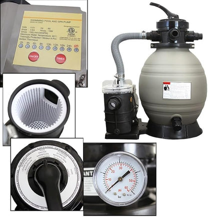 XtremepowerUS 13" Sand Filter with 3/4HP Pool Pump Digital Programmer Timer 2,640 GPH for Above Ground Swimming Pool Pump Set Up To 10,000 Gallons