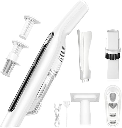 Handheld Vacuum Cordless,24KPA High Power Car Vacuum with Brushless Motor,LED Light,Charging Dock,Rechargeable Hand Held Vacuum Cleaner with Reusable Filter for Car,Home,Office,Pet Pair,White