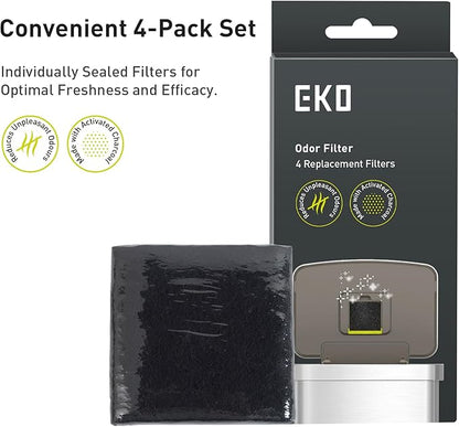 EKO Trash Can Odor Filter Refills for Trash Can and Compost Bin, Activated Charcoal Deodorizer, Strong Charcoal Odor Absorber, Pack of 4 Replacements