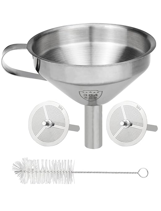 Resin Funnel, Resin Filter Funnel with Strainer 3D Printer Stainless Steel Funnels for Filtering and Recycling UV SLA/DLP/LCD Photosensitive Resins, with Cleaning Brush