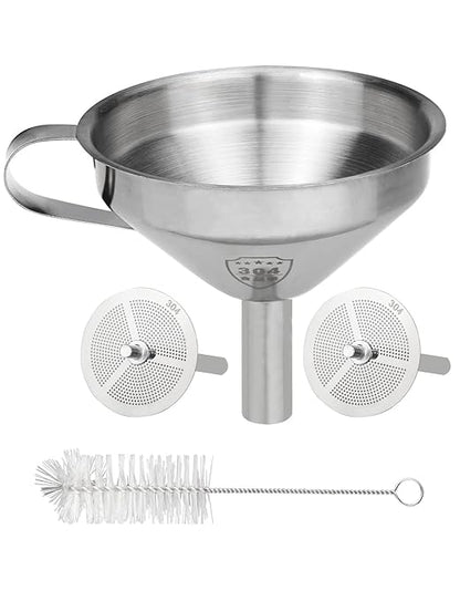 Resin Funnel, Resin Filter Funnel with Strainer 3D Printer Stainless Steel Funnels for Filtering and Recycling UV SLA/DLP/LCD Photosensitive Resins, with Cleaning Brush
