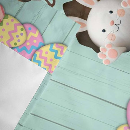 Green Easter Curtain Valances for Windows, Kitchen Valance Window Treatment, Spring Cartoon Bunny Colorful Eggs Wood Grain Light Filtering Block Curtains for Bathroom/Bedroom/Living Room 42'' x 18''