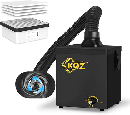 KQZ-B1 Solder Fume Extractor, 168m³/h Strong Suction Smoke Extractor, 5*Thick Pre-Filter+H13 HEPA Soldering Fume Extractor, 99.99% Purification Smoke Absorber for Welding Soldering 3D Printing Black