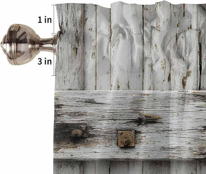 Vintage Gate Half Window Curtains 24 Inches Long, Farmhouse Wooden Grain Shabby Chic Door Window Treatment Curtain Drapes, Short Curtains Tiers for Kitchen Over Sink, 27.5"x24", 2 Panels