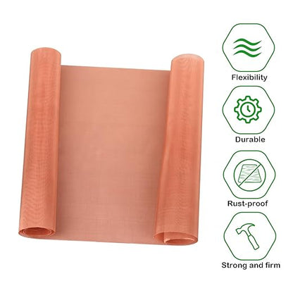 Copper Mesh Screen - 7.9" x 118", 100 Mesh, Dense Filter, 99.9% Pure Copper Fabric DIY Kit for Window Protection