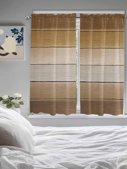 Vintage Brown Gradient Wood Grain Window Valance Curtains, Farmhouse Wood Barn Light Filtering Kitchen Valance with 3-inch Rod Pocket for Living Room Bathroom Bedroom,2 Panel,42x63In