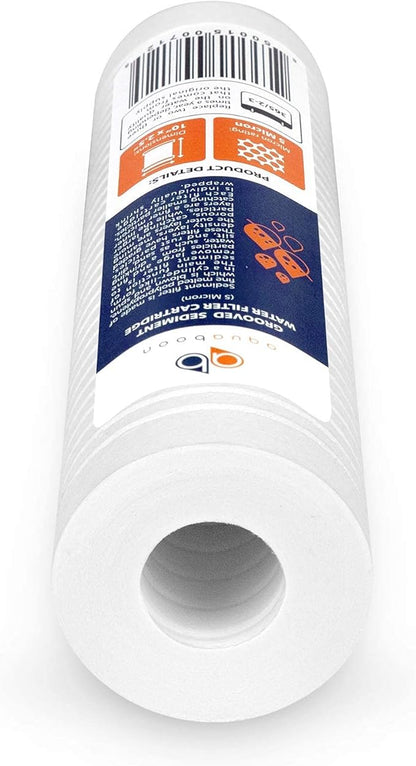 Aquaboon 5 Micron 10 x 2.5 Grooved Sediment Water Filter Replacement for Whole House Filter Cartridge Compatible with AP110, WHKF-GD05, CFS110, 50-Pack