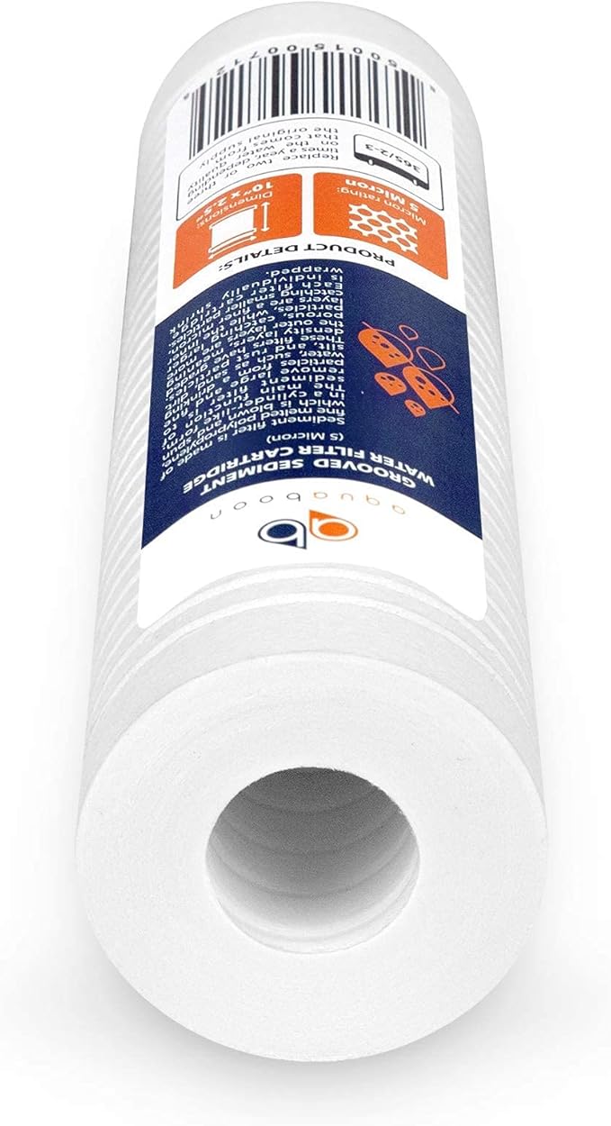 Aquaboon 5 Micron 10 x 2.5 Grooved Sediment Water Filter Replacement for Whole House Filter Cartridge Compatible with AP110, WHKF-GD05, CFS110, 4-Pack