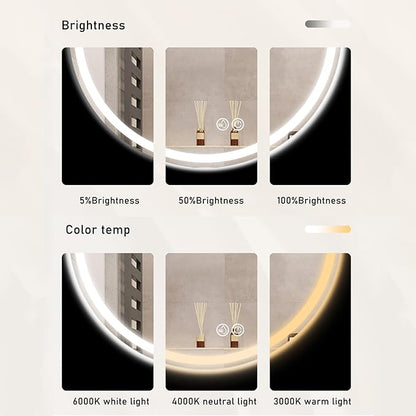Bathroom Mirror with LED Lights, Wall Mounted Round Mirror, Mirror for Wall with Touch, 3 Colour and Demister Pad, IP44 Dimmable Bathroom Vanity Mirror(A,27.5"/70cm)