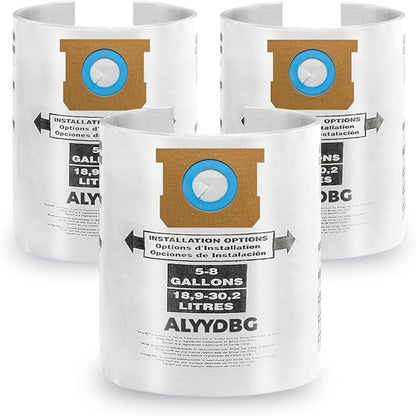 3 Pack Shop Vac 5-8 Gallon Filter Bags, ALYYDBG Type E - 90661 906-61 9066100 9066133; Type H 90671 9067-1 9067100 9067133 Vacuum Cleaner Filter Bags