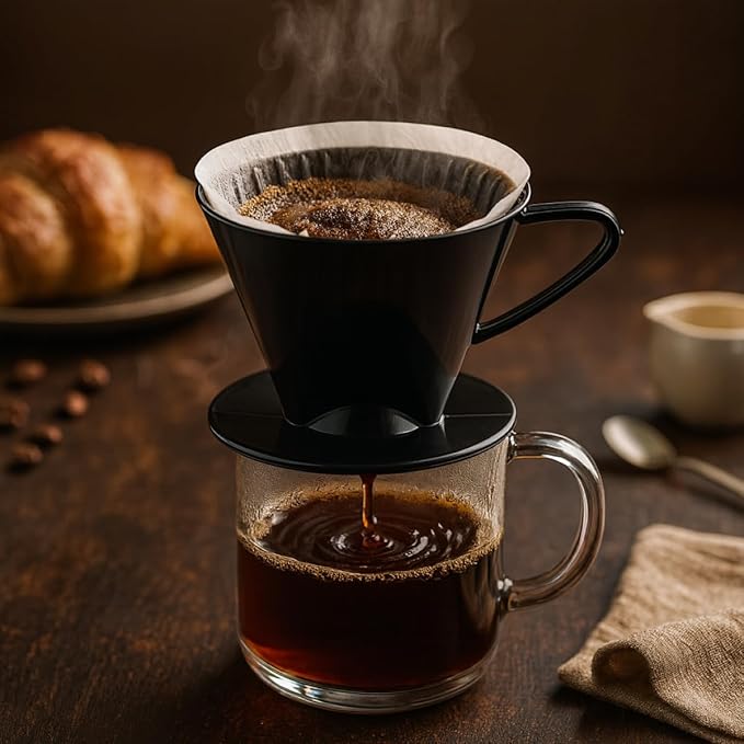 Fino Pour-Over Coffee Brewing Filter Cone, Number 2-Size, Black, Brews 2 to 6-Cups
