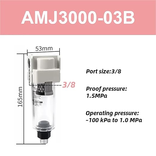 Vacuum Water Droplet Separator Pipeline Filter Negative Pressure Element AMJ AMJ3000-03B AMJ4000-04B-C 1Pcs(AMJ3000-03B)