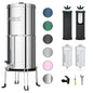 Purewell 7-Stage 0.01μm Ultra-Filtration Alkaline Water Filter System with 4 Filters, Metal Water Level Spigot and Stand, 304 Stainless Steel, Reduce Fluoride & Chlorine, pH 8-9, 2.25G, PW-OB-FT
