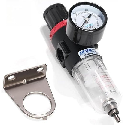 Compressed Air Pressure Filter Regulator Airtac AFR2000 1/4'' NPT 0-140 PSI Combo Piggybac Adjustable,Bracket,Gauge Semi-Auto Drain