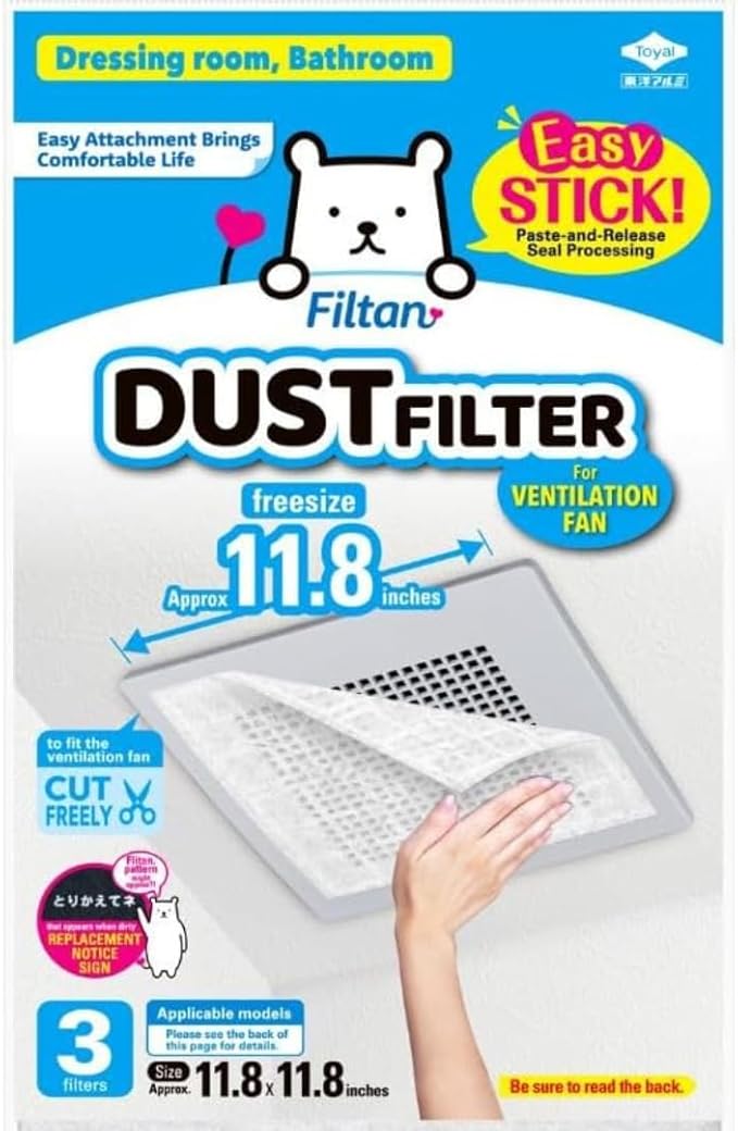 Easy Apply Dust Filter for Ventilation Fan, Peel & Stick, Self-Adhesive, FILTAN, Made in Japan, 3pcs