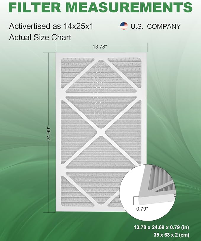 14x25x1 Air Filter 6 Pack, Durable MERV 8 Pleated Home HVAC AC Furnace Filters, Lightweight Compact Air Conditioner Filter Replacement