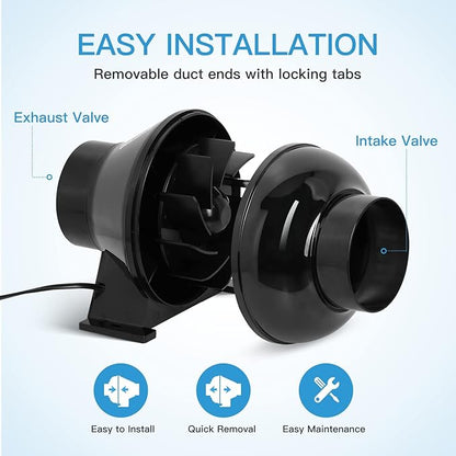 iPower 4 Inch 195 CFM Inline Fan, Air Carbon Filter and 8 Feet Ducting, Circulation Vent Blower Kits for Grow Tent Ventilation, Low Noise