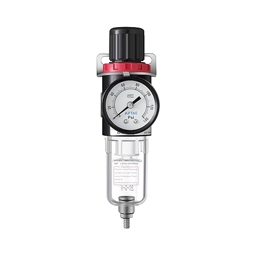 Compressed Air Pressure Filter Regulator Airtac AFR2000 1/4'' NPT 0-140 PSI Combo Piggybac Adjustable,Bracket,Gauge Semi-Auto Drain