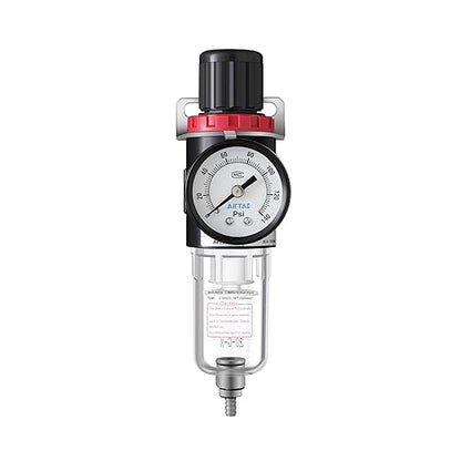 Compressed Air Pressure Filter Regulator Airtac AFR2000 1/4'' NPT 0-140 PSI Combo Piggybac Adjustable,Bracket,Gauge Semi-Auto Drain