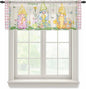 Easter Sheer Valances for Windows 42"x18", Light Filtering Kitchen Curtains Valance, Country Gnomes Duck Floral Eggs Pink Buffalo Check Rod Pocket Chiffon Curtains for Living Room Bedroom Cafe