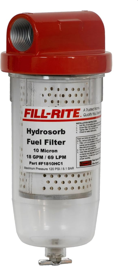 Fill-Rite F1810PC1 1" 18 GPM (68 LPM) 10 Micron Particulate Fuel Filter with Drain (Clear Bowl)