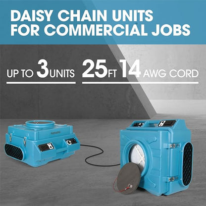 HEPA Air Scrubber with GFCI Outlets for Daisy Chain | 1/4 HP, 675 CFM, 2.2A | Water Damage Restoration, Grow Rooms | PA-600-HAS | Blue