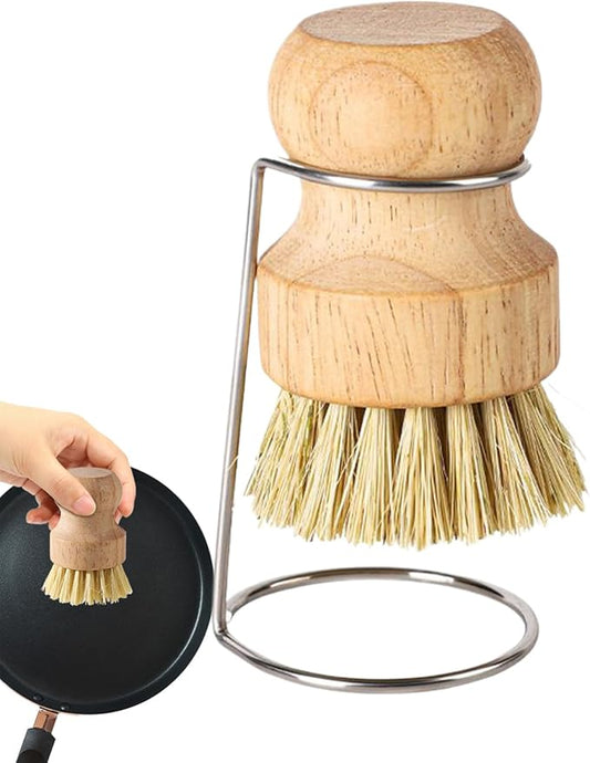 Kitchen Brush, Scrubber Cleaner with Wooden Handle and Drain Rack, Dish Scrubber for Sink Pots Pans Shower Bathroom Grout Tile Washing