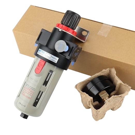 Compressed Air Pressure Filter Regulator Airtac BFR4000 1/2'' NPT 0-140 PSI Combo Piggybac Adjustable,Bracket,Gauge Semi-Auto Drain